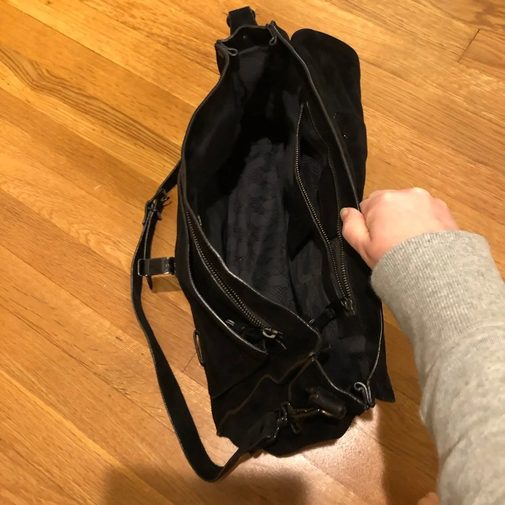Black Suede Satchel Handbag - Women